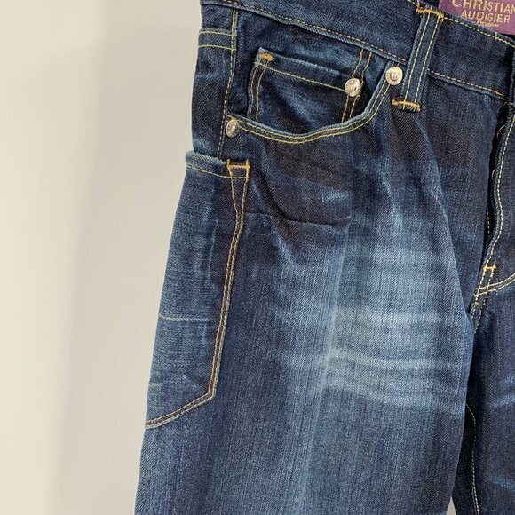 Christian Audigier embellished jeans embroidery skull stud crown blue Y2K men 32 - Picture 3 of 14